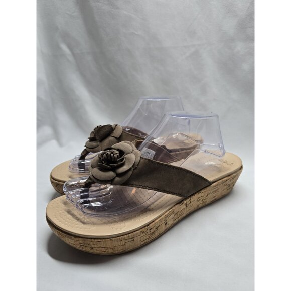 Crocs Size 10 ALeigh Flower Leather Flip Flop Sandal Cork Platform Wedge Brown - Picture 4 of 11